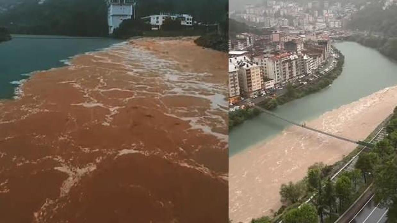 Artvin'deki şiddetli yağış sonrası &Ccedil;oruh Nehri b&ouml;yle g&ouml;r&uuml;nt&uuml;lendi