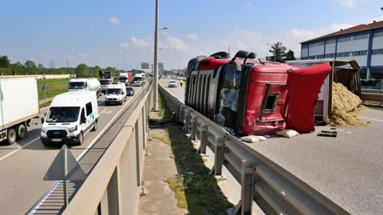 Arı sokması kazaya neden oldu: Tır 50 metre s&uuml;r&uuml;klendi