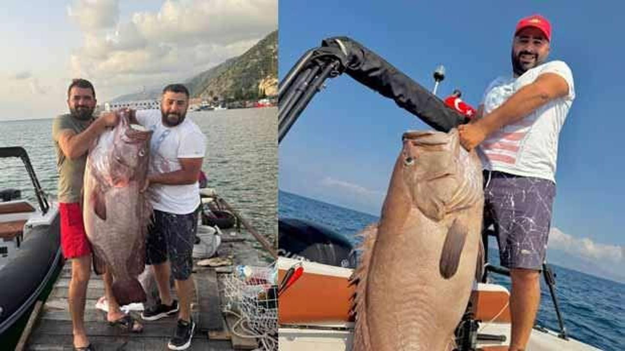 Hatay&rsquo;da inanılmaz g&ouml;r&uuml;nt&uuml;! Oltayla 1,5 metrelik balık tuttu