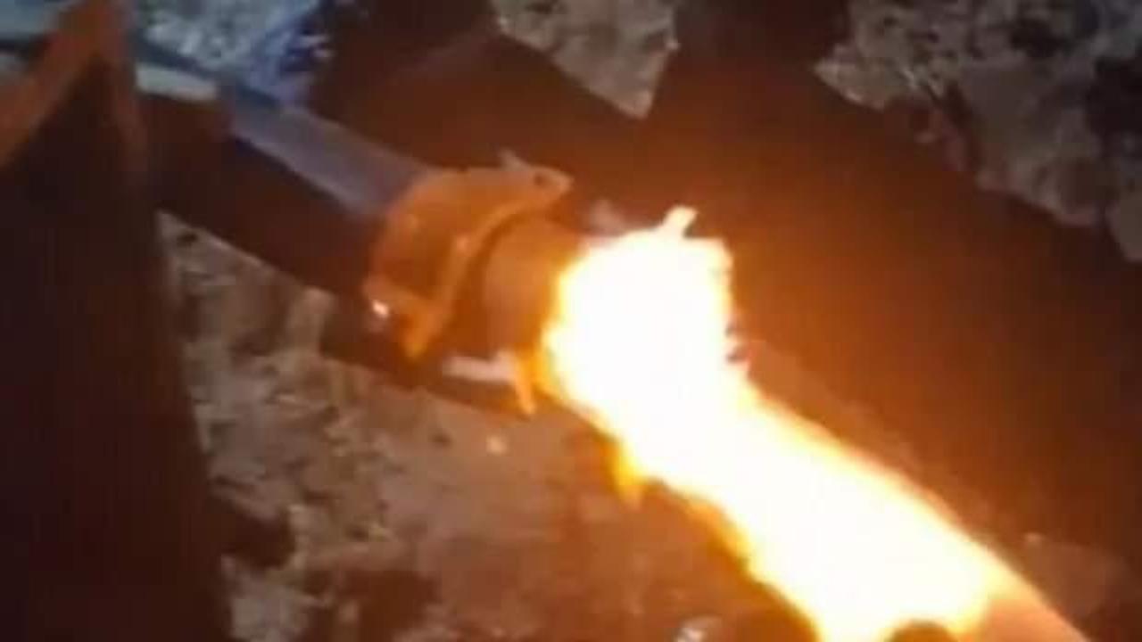 Su ararken gaz buldu: &Ccedil;akmağı &ccedil;aktığı gibi alev aldı