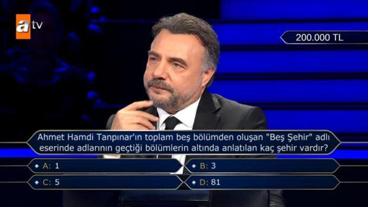 Ahmet Hamdi Tanpınar'ın eserinde kaç şehir var? Milyoner'de 200 bin TL'lik soru