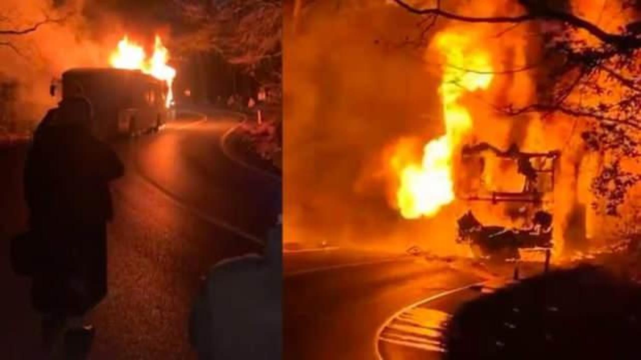 İETT otob&uuml;s&uuml; alev alev yandı!