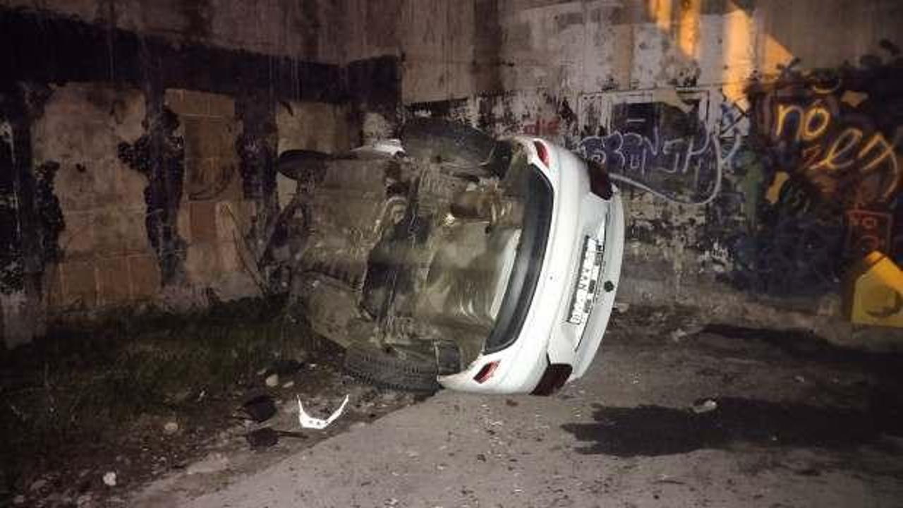 Ümraniye'de kontrolden çıkan otomobil viyadükten aşağı uçtu