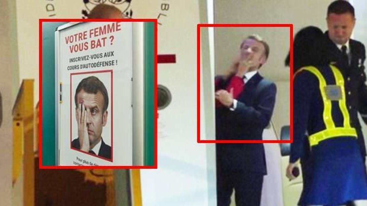 Eşinden tokat yiyen Macron'u kızdıracak afiş
