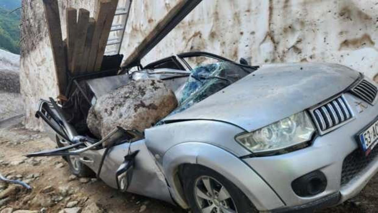 Rize'de kamyonetin üzerine kaya düştü! Acı haber geldi