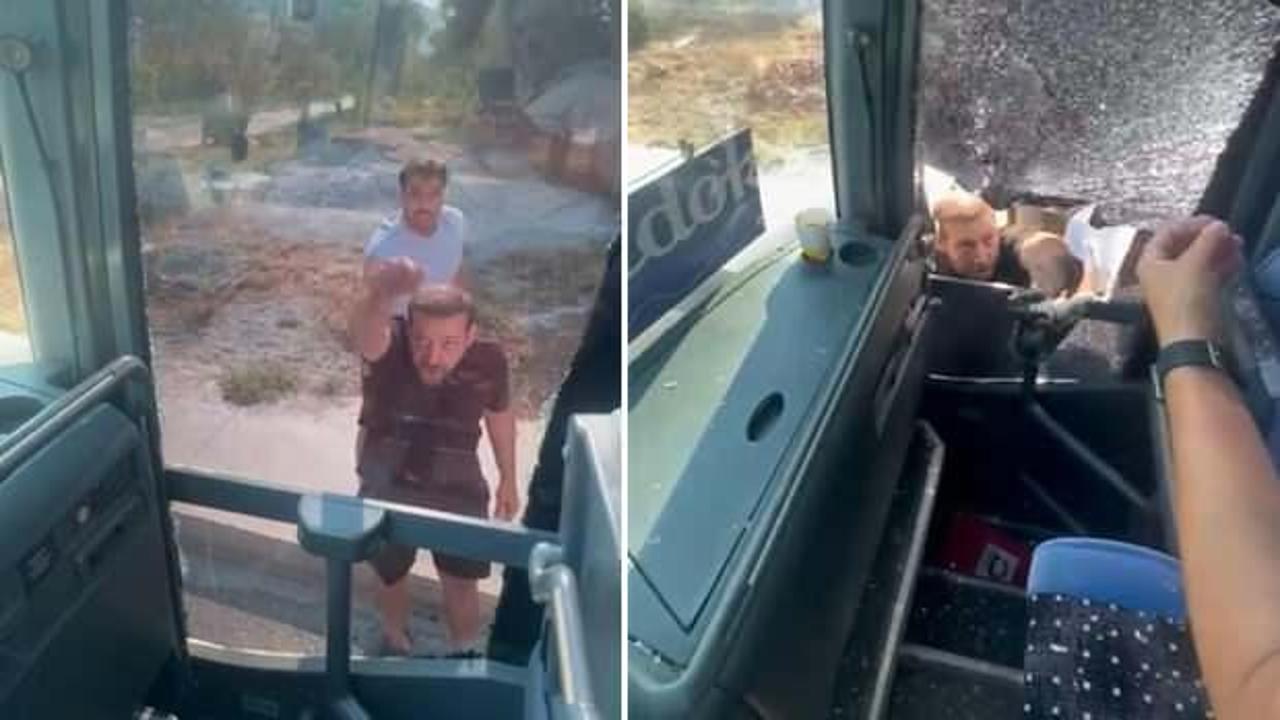 Aydın'da turistleri taşıyan otob&uuml;se saldırı! Şof&ouml;r&uuml; darbettiler