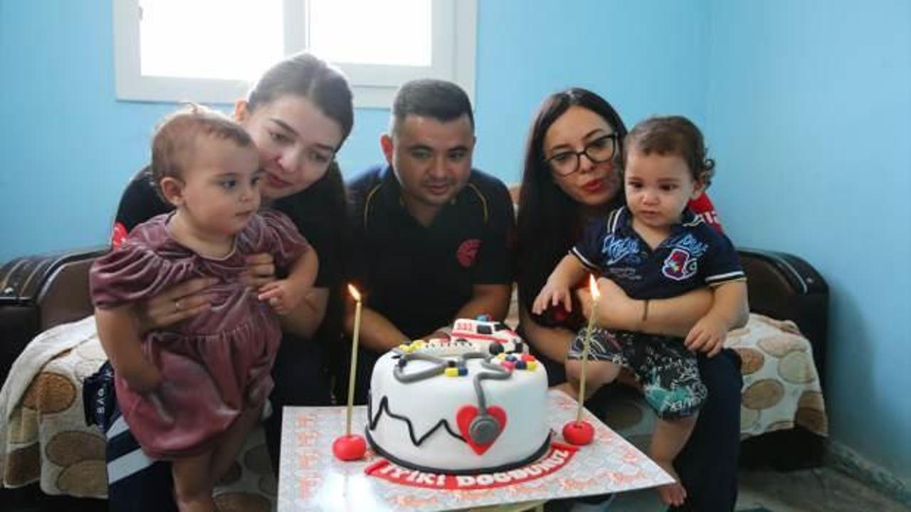 Mersin’de 112 ekibinden ambulansta doğan ikizlere doğum günü sürprizi
