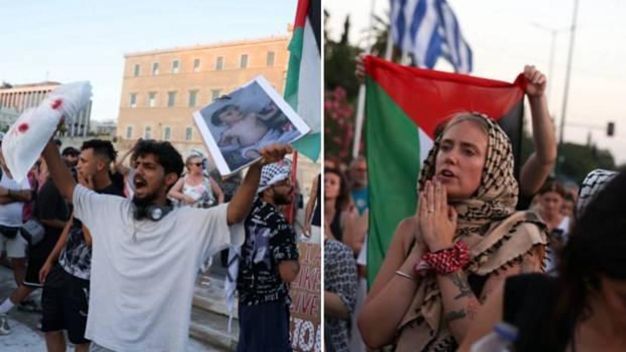 Yunanistan'da Filistin eylemi: Gazze'de insanlar açlıktan ölüyor