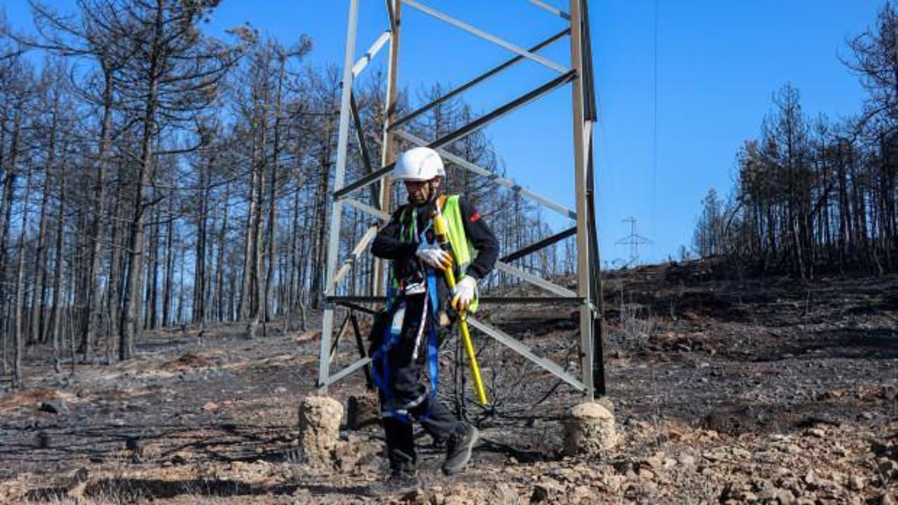 Yangın bölgesinde enerji hatlarının onarımı başladı