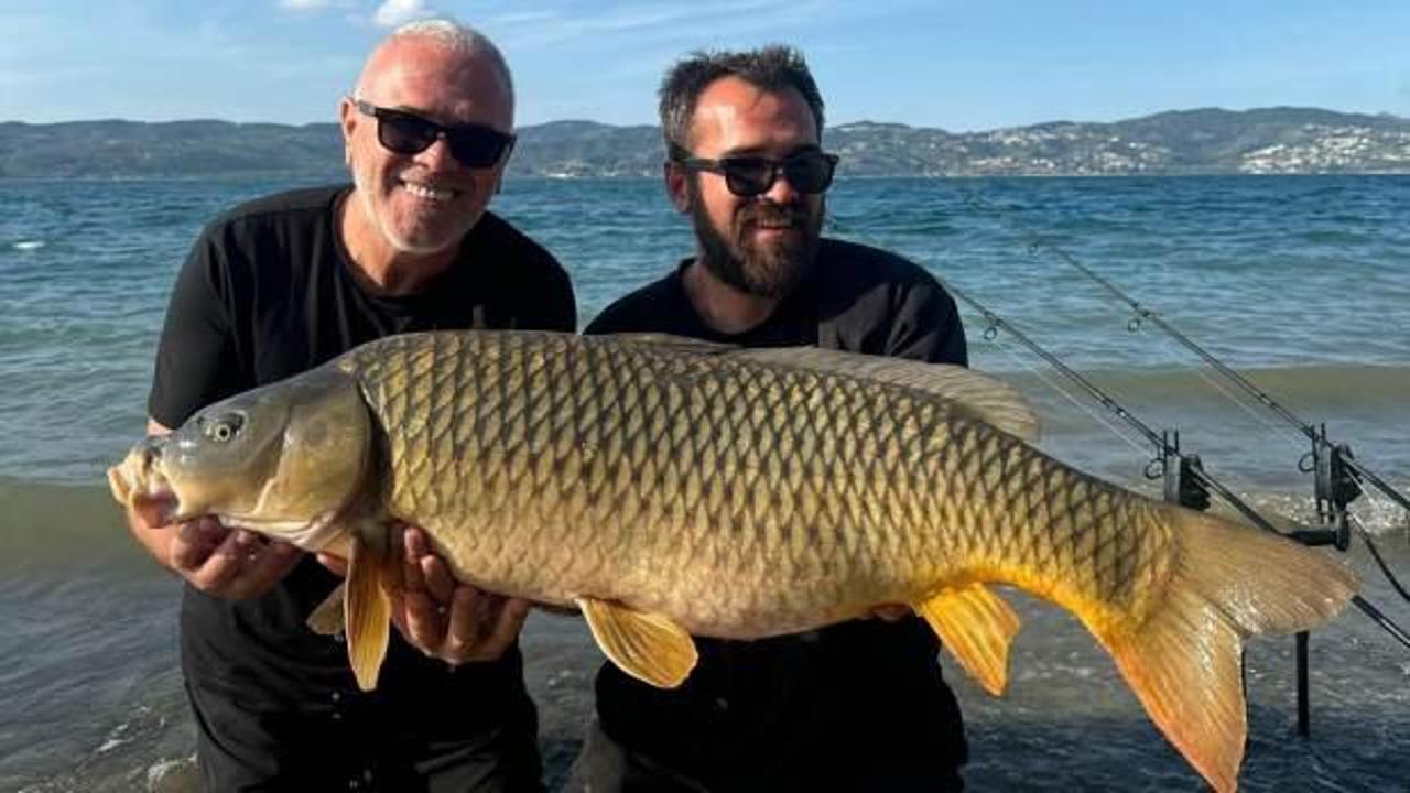 Sapanca G&ouml;l&uuml;&rsquo;nde şaşırtan av: Oltayla 18 kiloluk dev sazan yakaladı