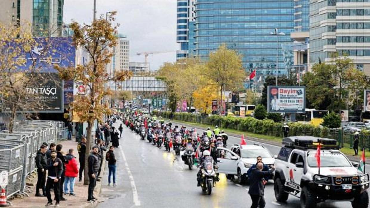 İstanbul’da yüzlerce motosiklet ve araçla büyük Gazze konvoyu