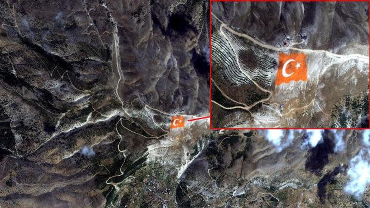 Ahır Dağı zirvesine işlenen Türk bayrağı Göktürk-1 ile uzaydan görüntülendi