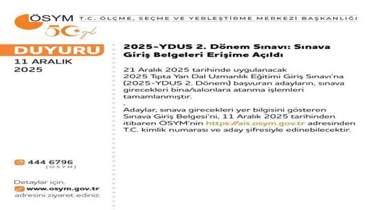 2025 YDUS 2.Dönem Sınava Giriş Belgesi Öğrenme Sayfası! ÖSYM duyurdu