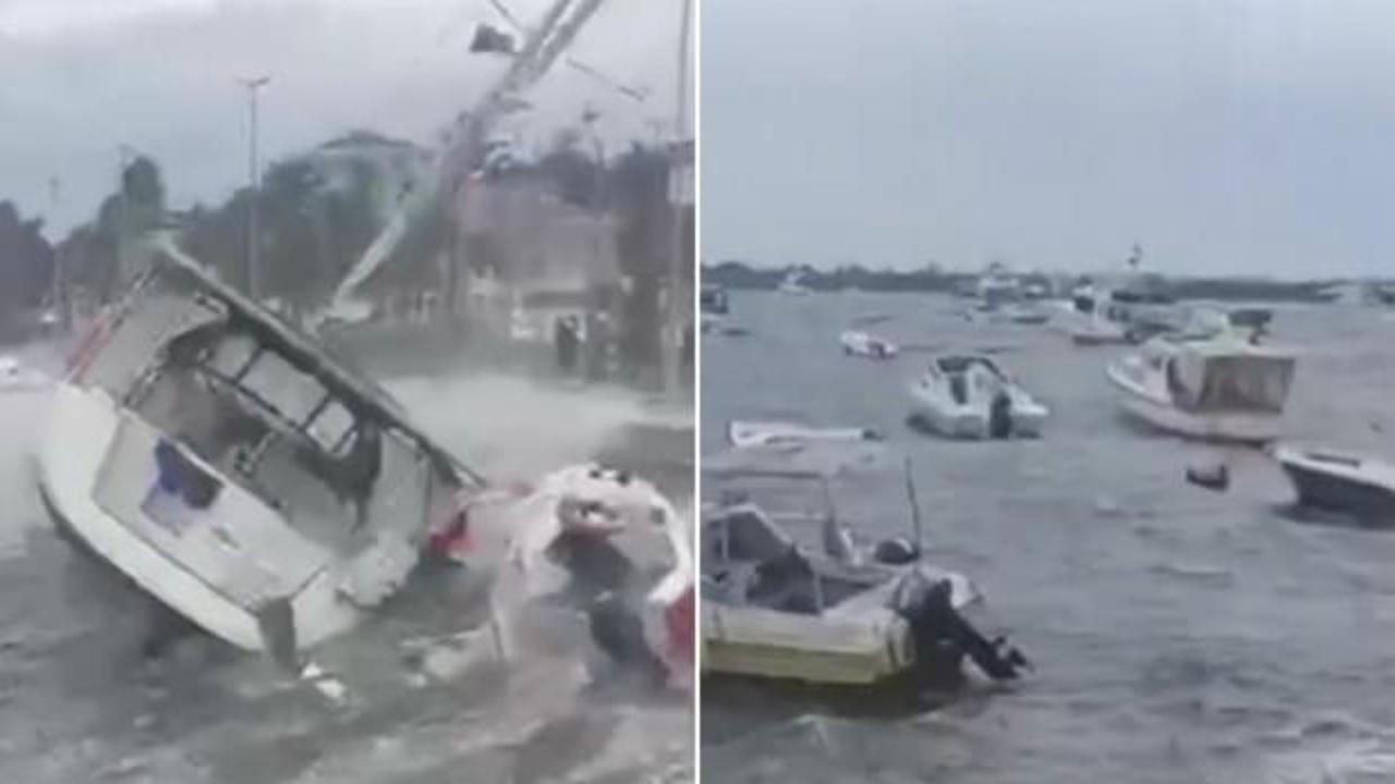 İstanbul&rsquo;da fırtına bilan&ccedil;osu: Boğaz trafiği durdu, tekneler battı, saat 22.00 uyarısı