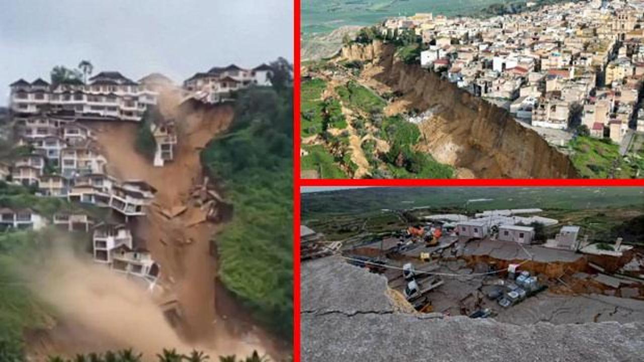 Sicilya'daki toprak kayması ev ve arabaları yuttu