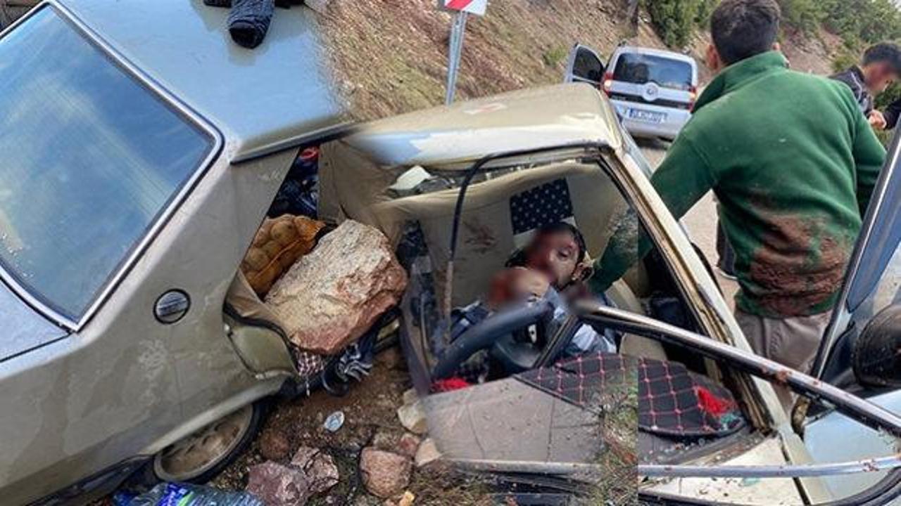 Kahramanmaraş'ta korkun&ccedil; kaza: Kaya par&ccedil;ası otomobilin i&ccedil;ine girdi: 2'si ağır 4 yaralı