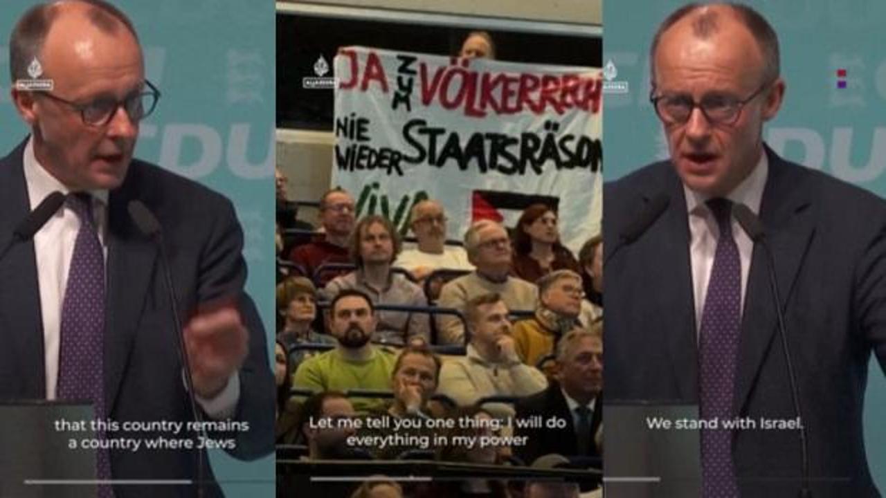 Alman Başbakan'dan Filistin pankartına tepki: Biz İsrail'in yanındayız!