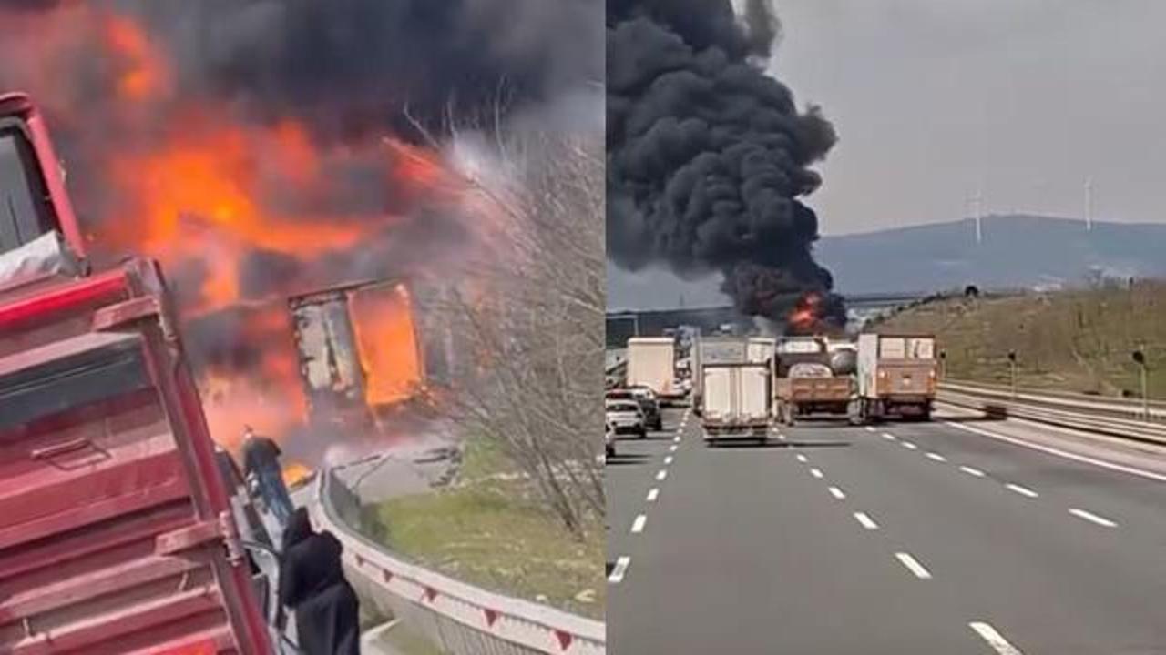 Kuzey Marmara Otoyolu'nda TIR alev topuna d&ouml;nd&uuml;! &Ccedil;ok sayıda ekip b&ouml;lgede