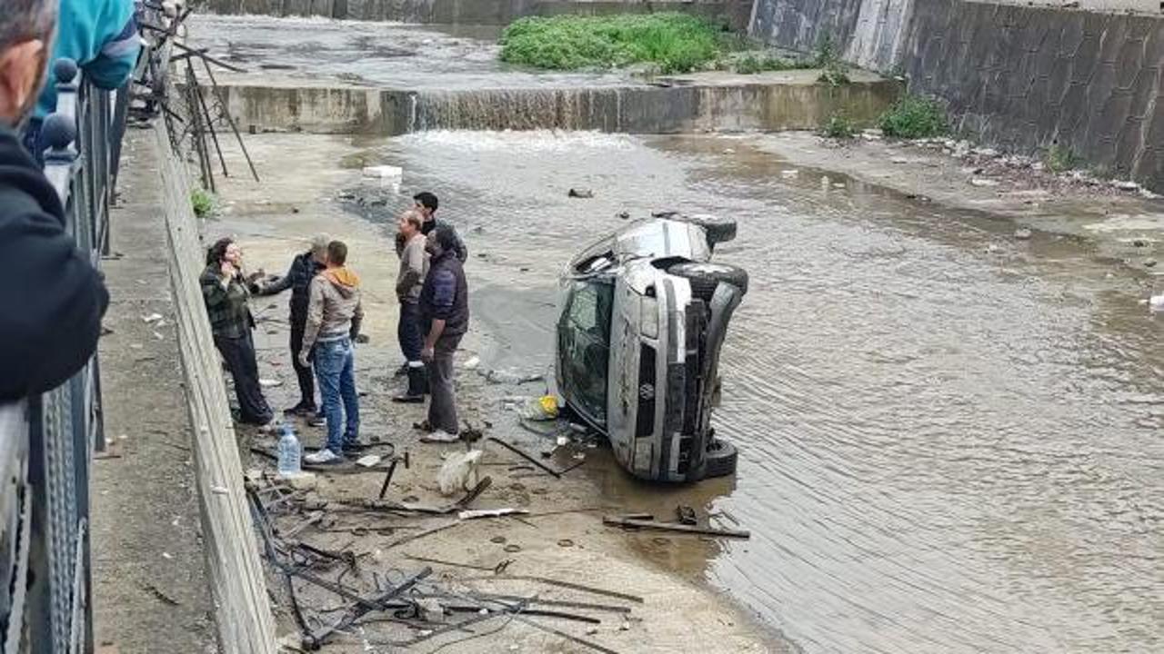 Kanala u&ccedil;an otomobildeki anne ve bebeği kurtarıldı