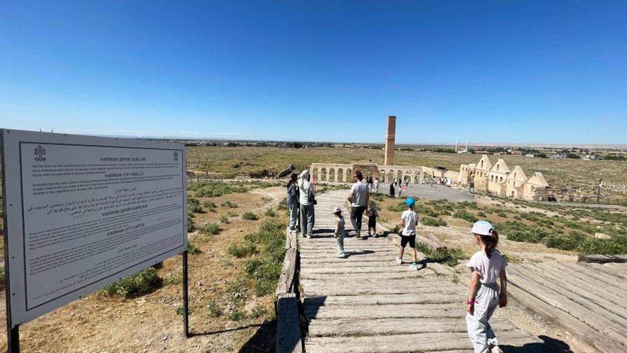 Şanlıurfa Harran'daki tarihi konik kubbeli evlerin genel görünümü