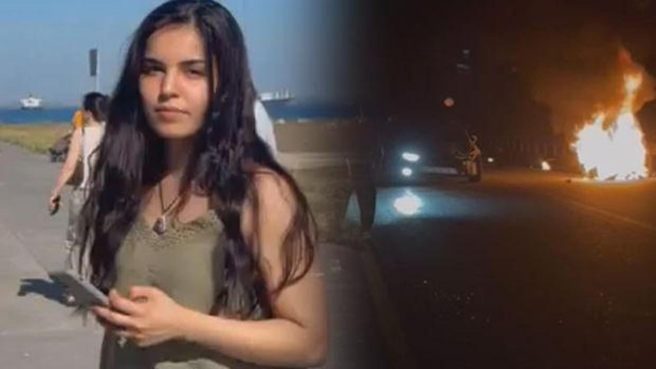 Motosikletin alev aldığı kaza yerinden genel görünüm.