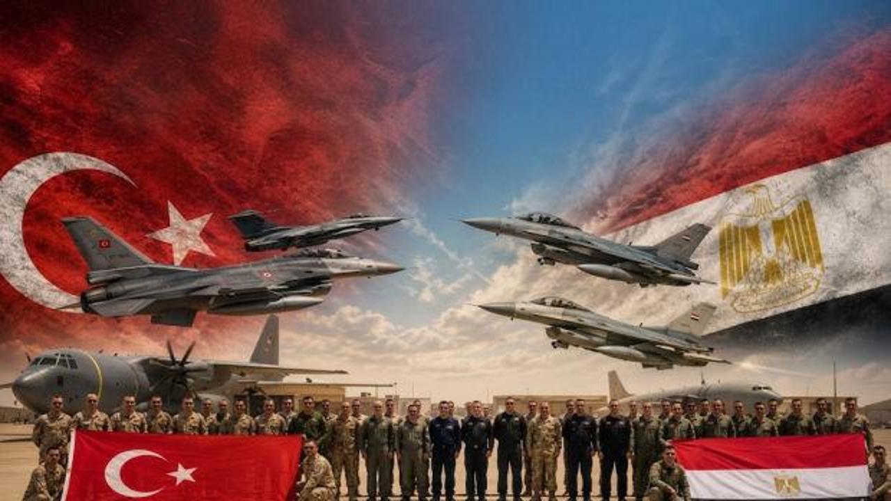 Türkiye ve Mısır hava kuvvetlerine ait savaş uçaklarının yer aldığı görsel.