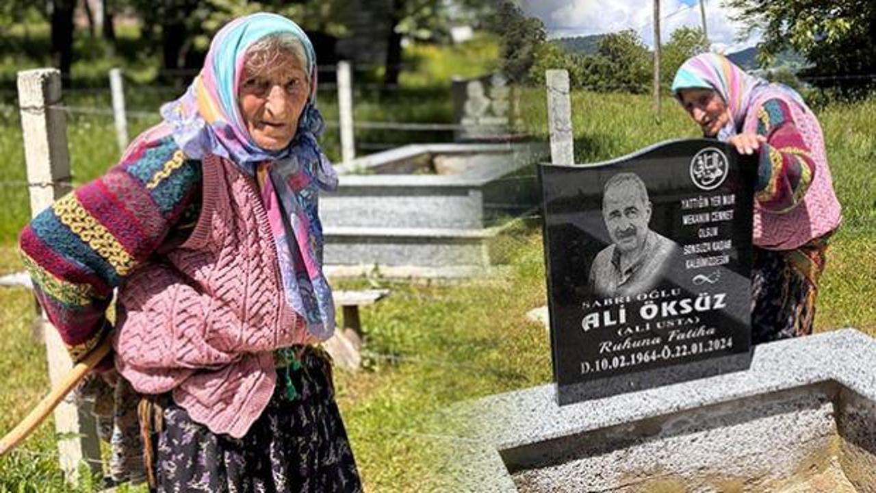 Fatime Nine'nin eşi ve oğlunun mezarları başında dua ettiği veya oturduğu bir kare