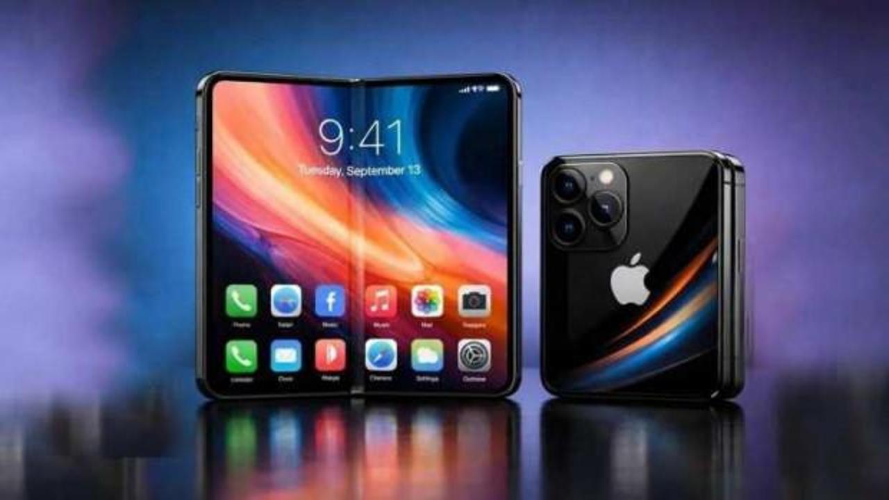 Apple logosu ve soyut teknoloji görseli