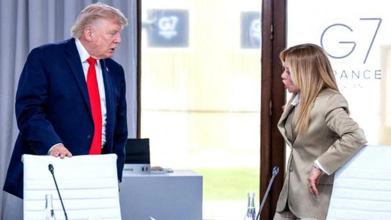 Donald Trump ve Giorgia Meloni'nin G7 Zirvesi'ndeki bir fotoğrafı.