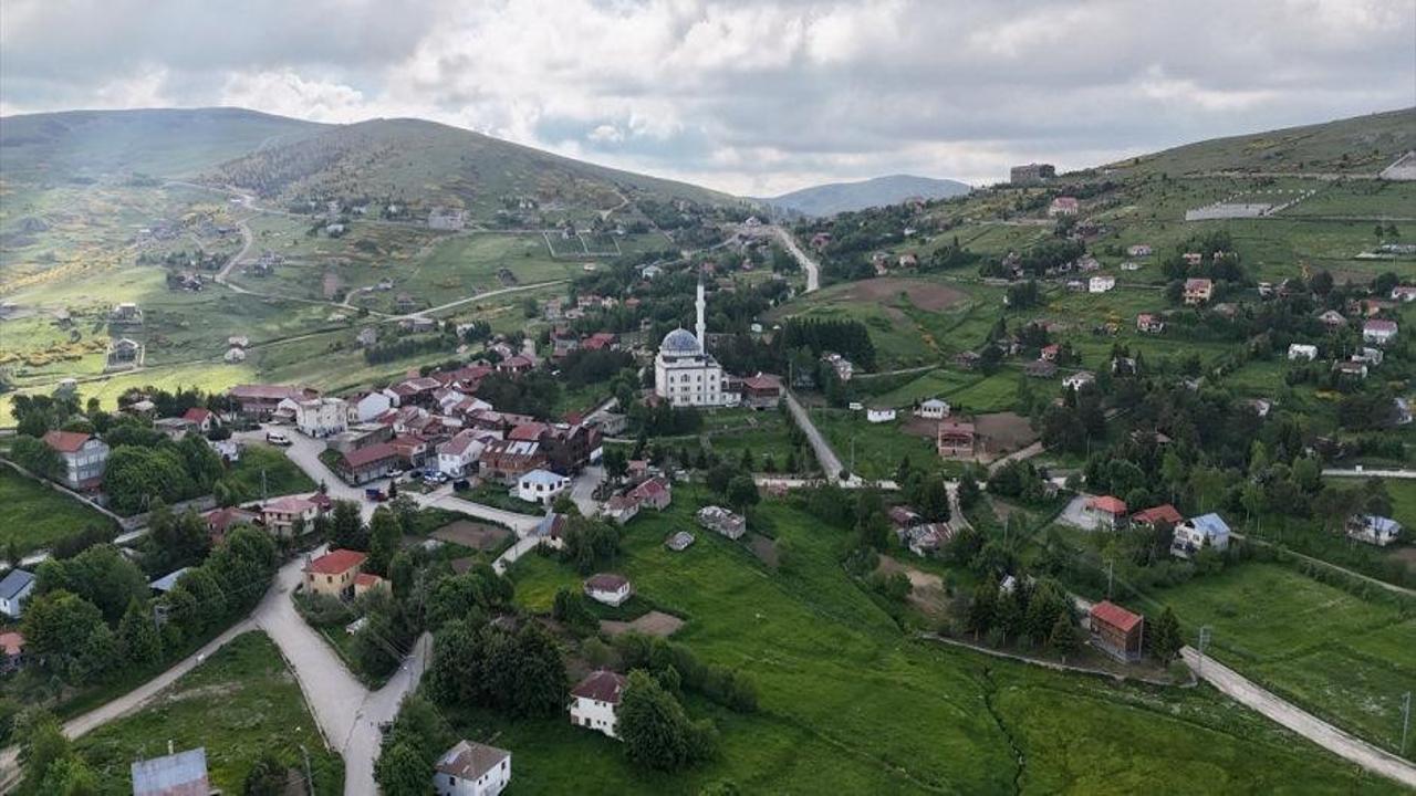 Çambaşı Yaylası'nın yeşil tepeleri ve bulutlu gökyüzü manzarası