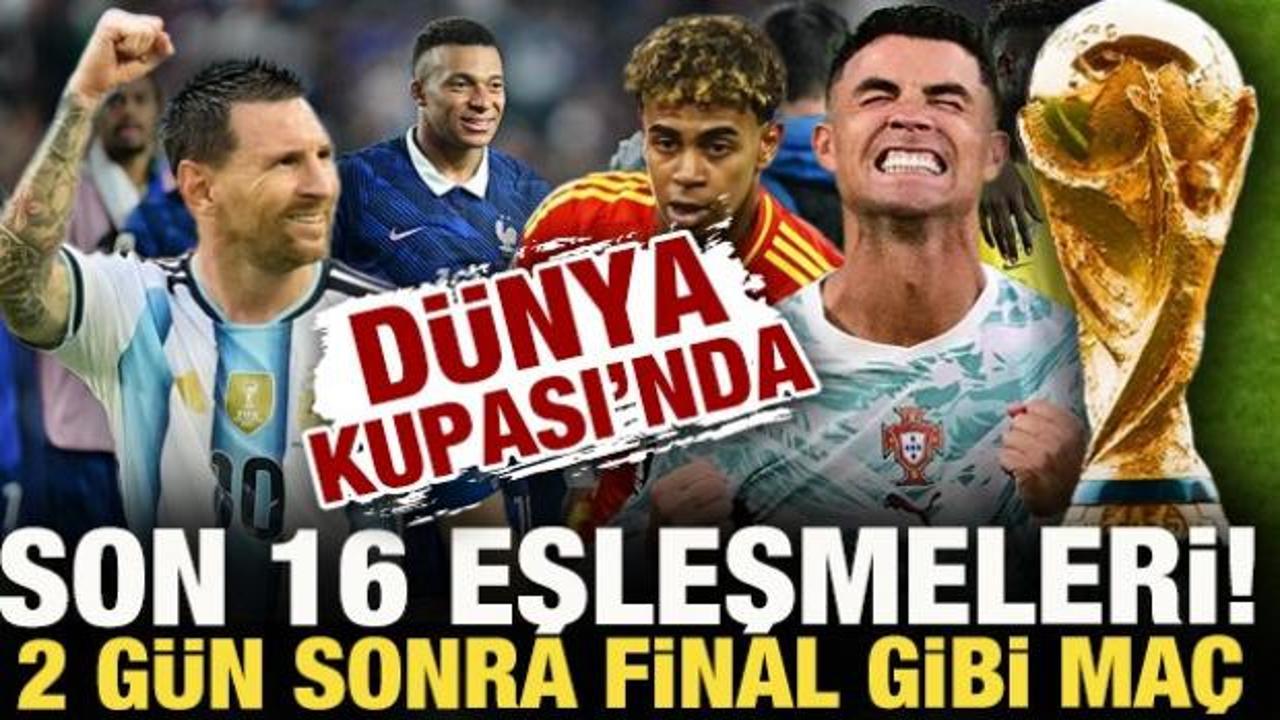 FIFA 2026 Dünya Kupası'nda son 16 turuna kalan takımlar ve eşleşmelerin belirlendiği bir futbol maçı görseli.