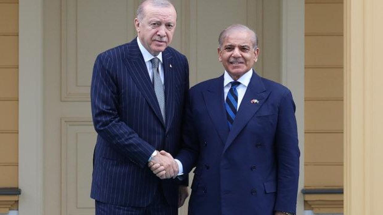 Cumhurbaşkanı Erdoğan ve Pakistan Başbakanı Şahbaz Şerif'in görüşmesinden bir kare.