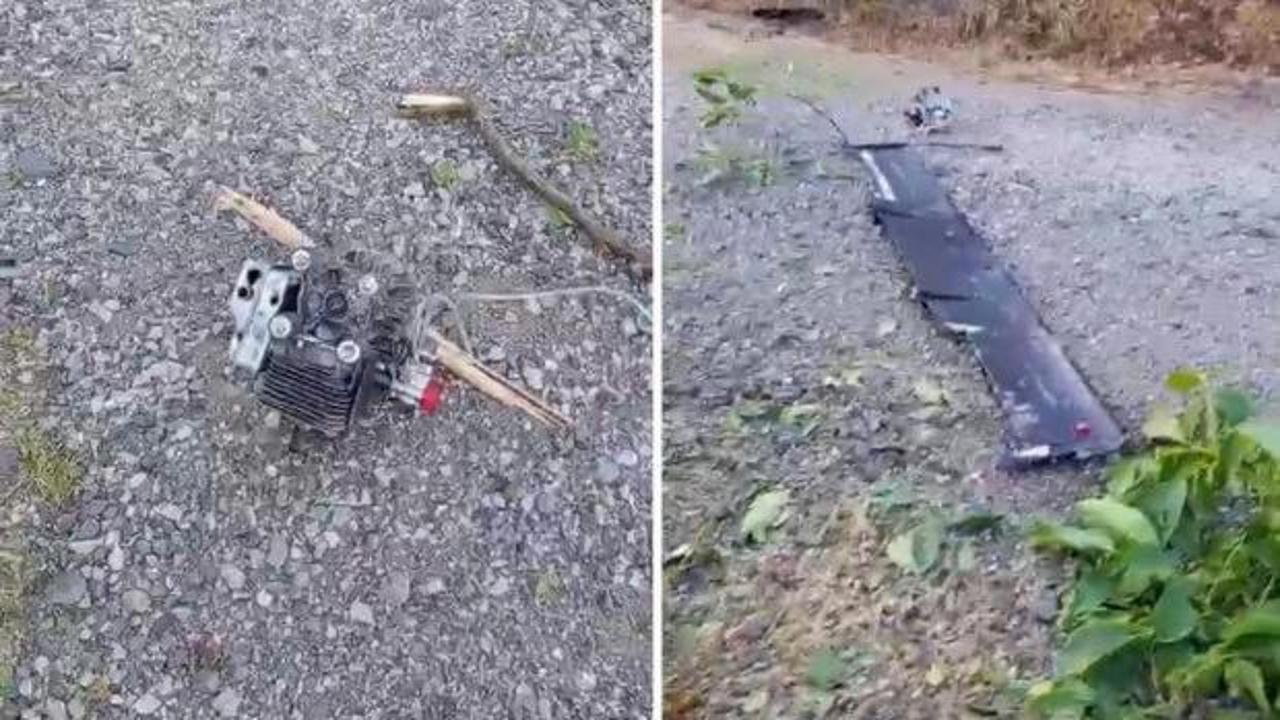 Trabzon'da düşen ve infilak eden insansız hava aracının enkazı.