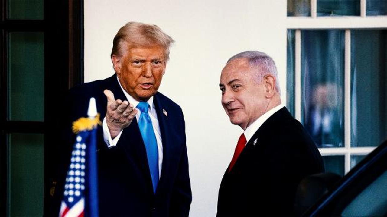 ABD Başkanı Donald Trump ve İsrail Başbakanı Binyamin Netanyahu'nun bir araya geldiği görüşmeden bir kare.