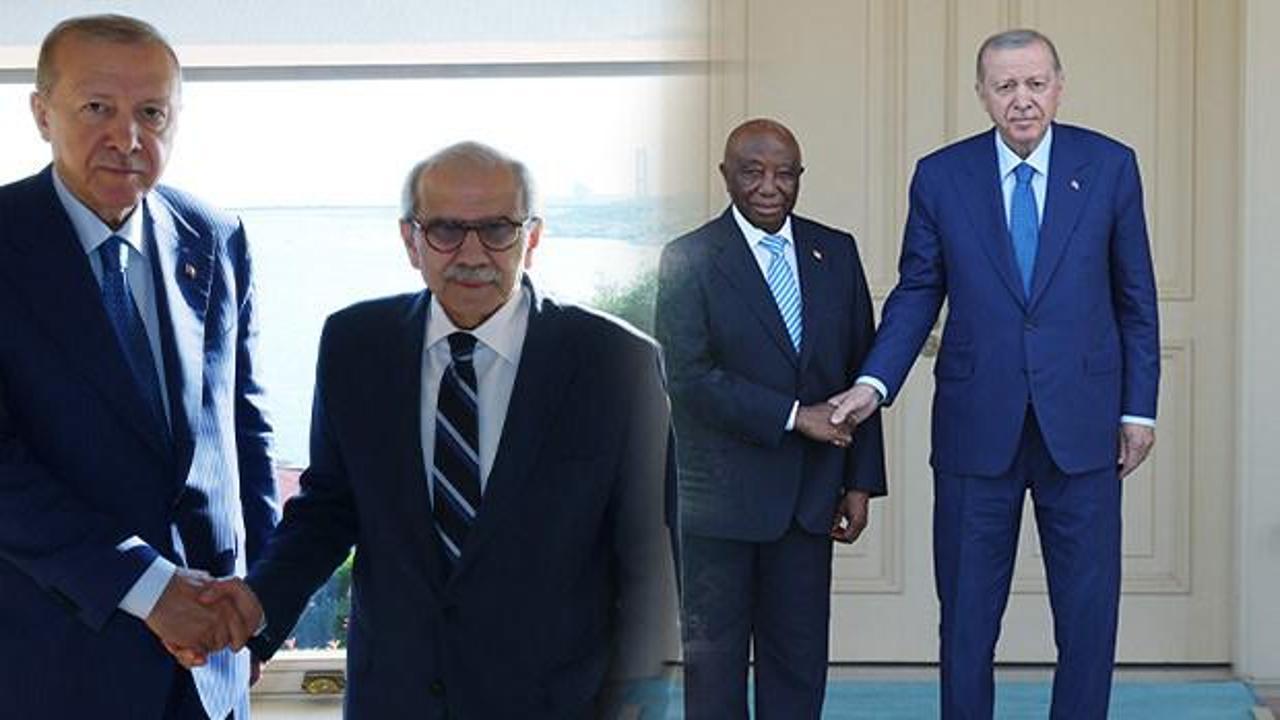 Cumhurbaşkanı Erdoğan ve Liberya Cumhurbaşkanı Boakai'nin Vahdettin Köşkü'nde tokalaşması