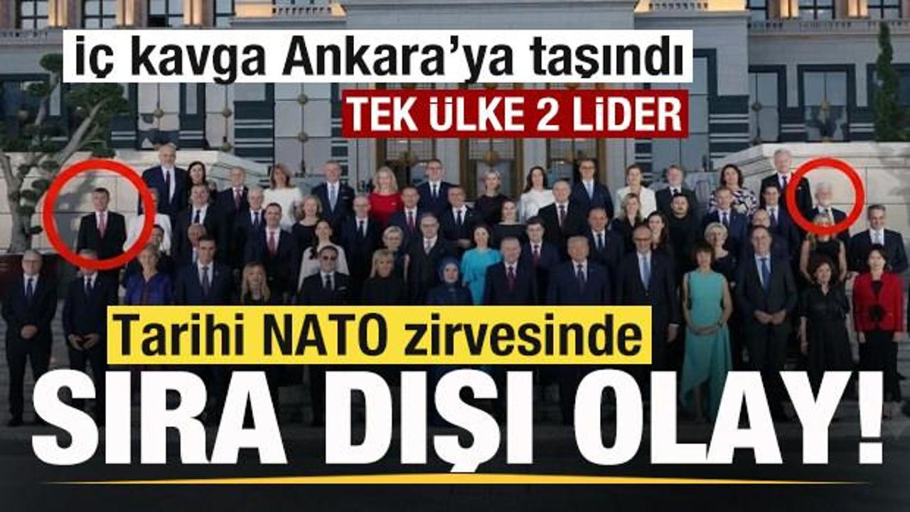 NATO Zirvesi'nde Çekya Cumhurbaşkanı Petr Pavel ve Başbakan Andrej Babis'in aile fotoğrafında ayrı duruşları.