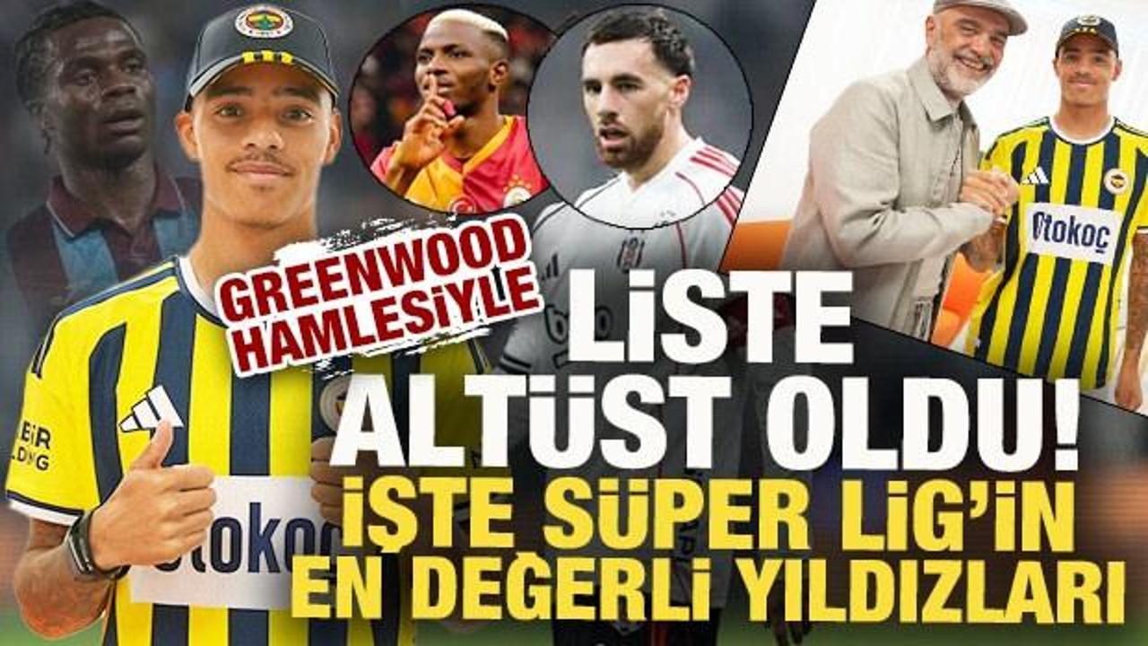 Fenerbahçe'nin yeni transferi Mason Greenwood'un Süper Lig'in en değerli oyuncuları listesindeki yükselişini gösteren görsel.