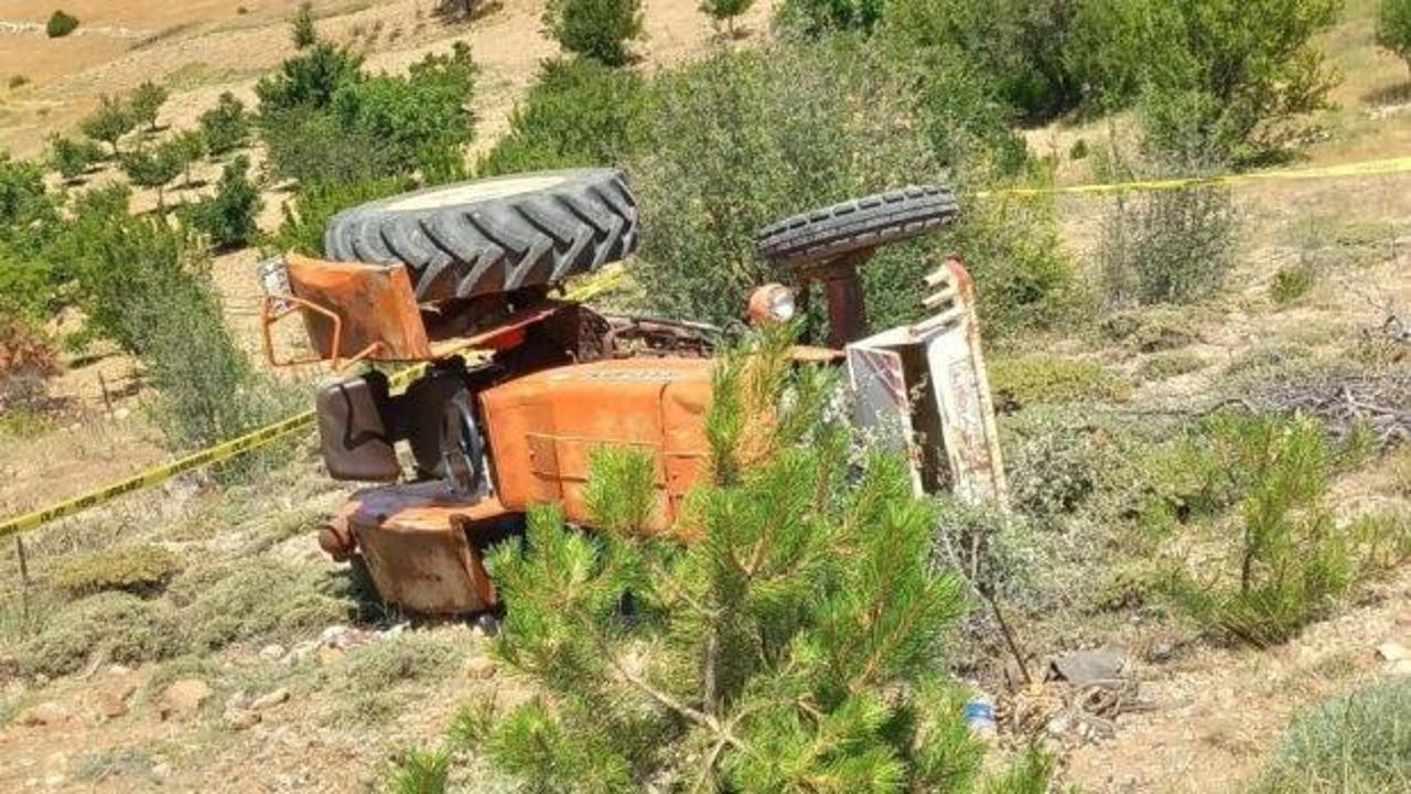 Karaman'da devrilen traktörün görüntüsü