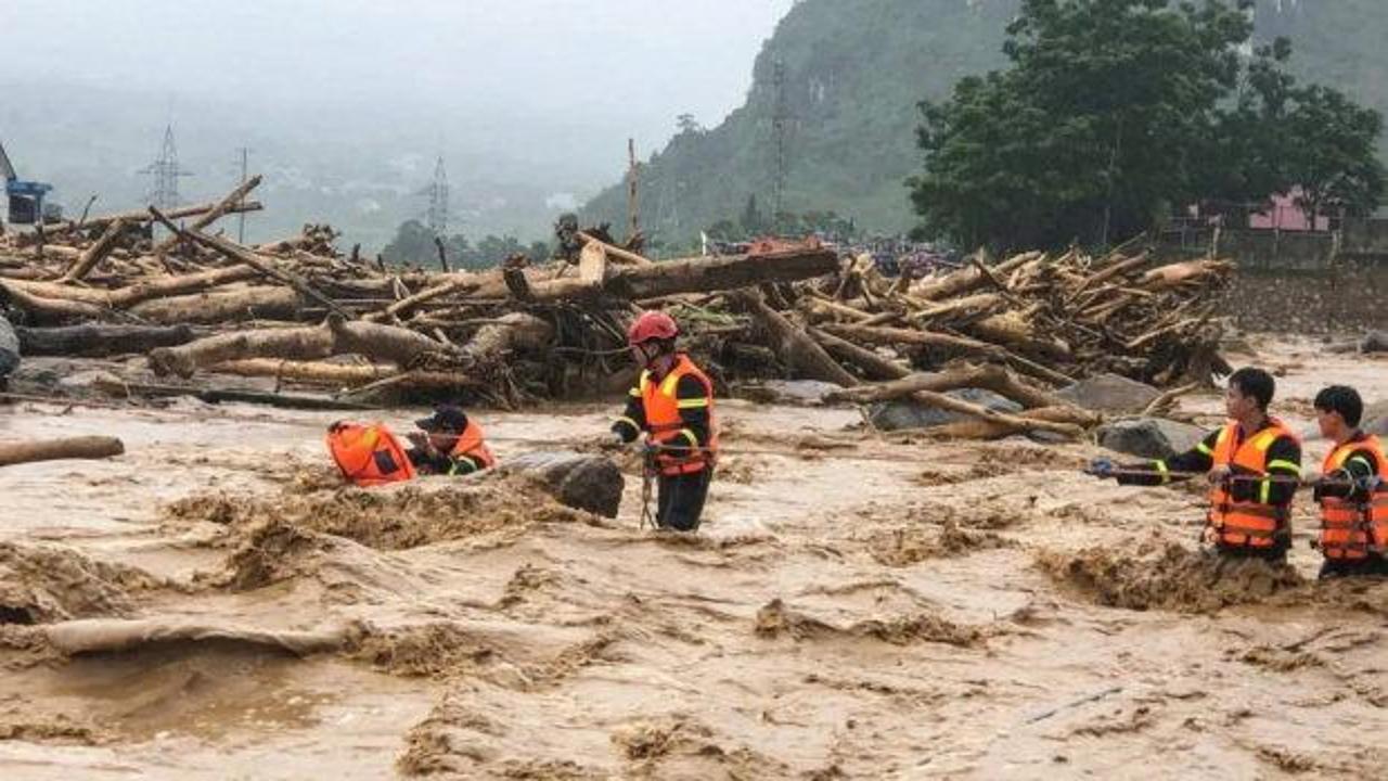 Vietnam'da sel felaketinin yaşandığı bölgeden genel bir görüntü.