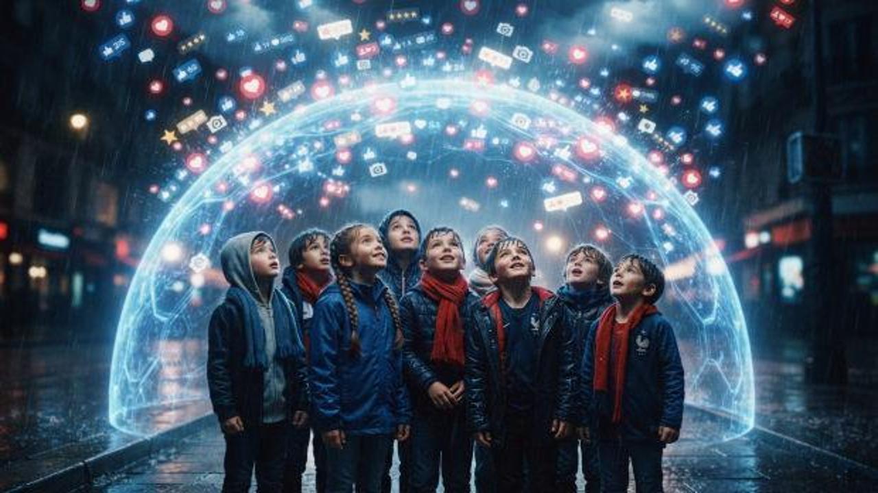 Fransa parlamento binası ve sosyal medya ikonları bir arada
