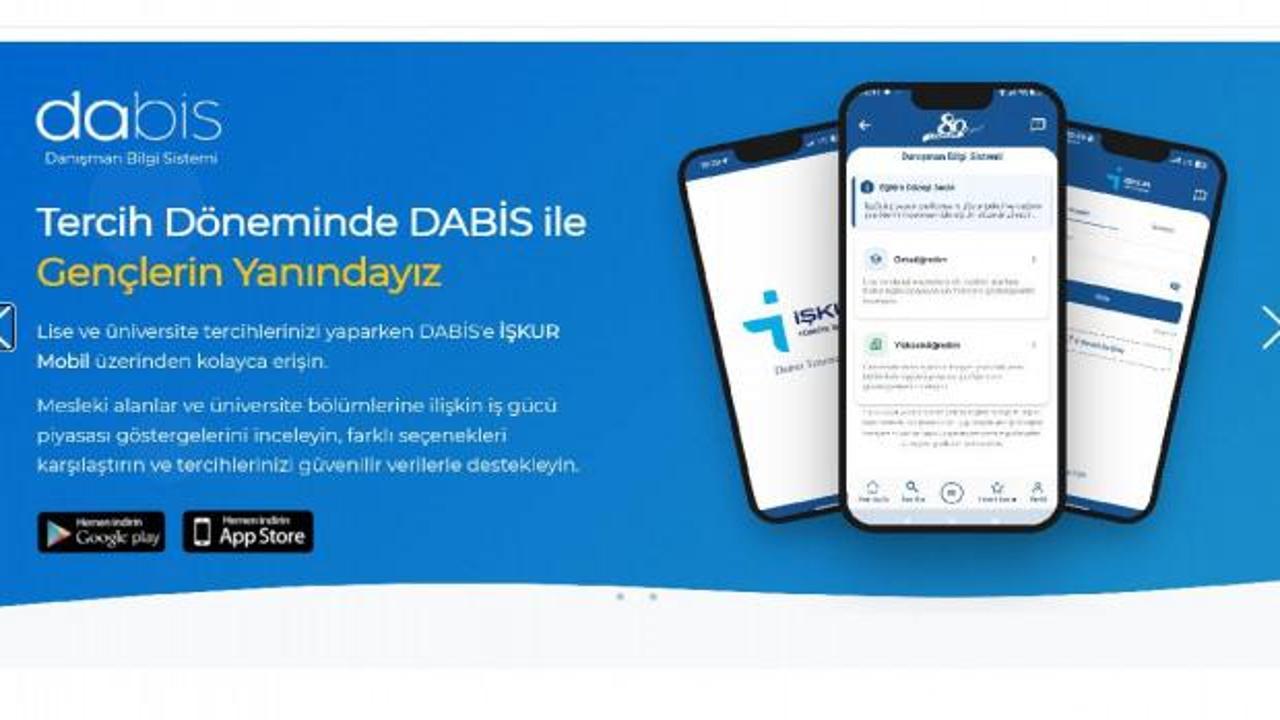 DABİS'in İŞKUR Mobil uygulamasına entegre edildiğini gösteren ekran görüntüsü veya ilgili görseller.