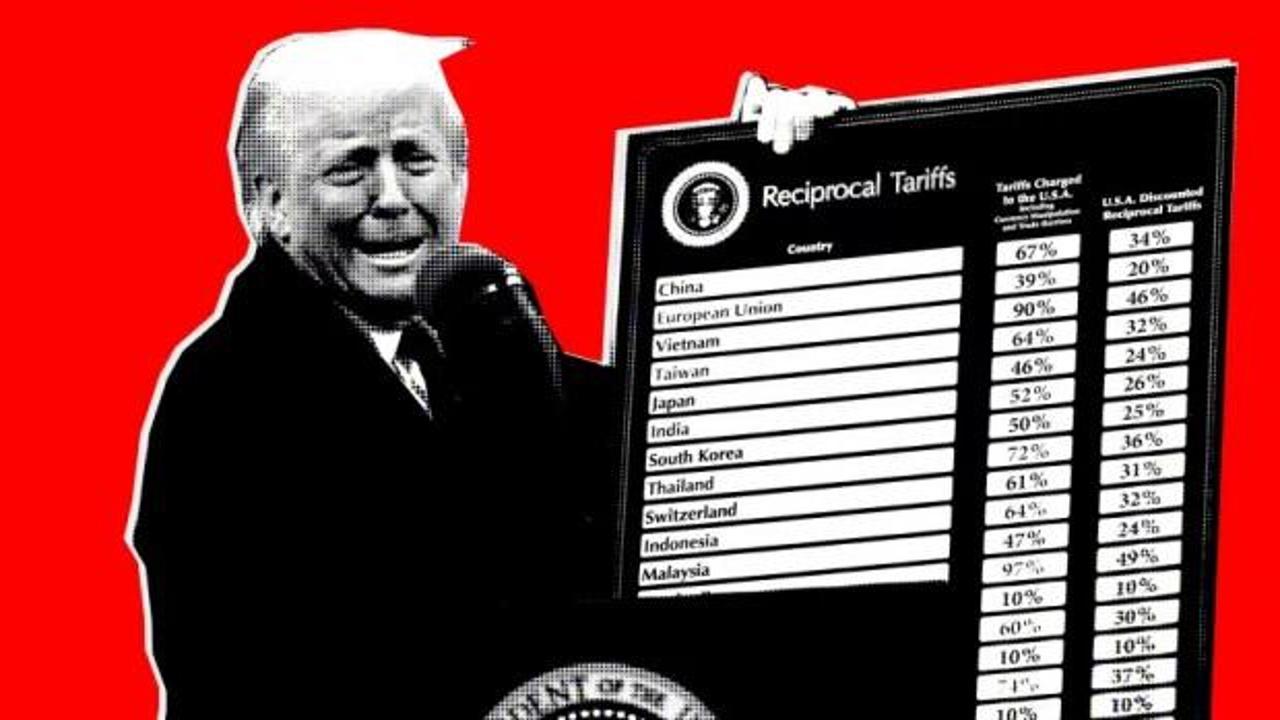 ABD Başkanı Donald Trump'ın elinde belge tuttuğu ve konuştuğu bir görsel.