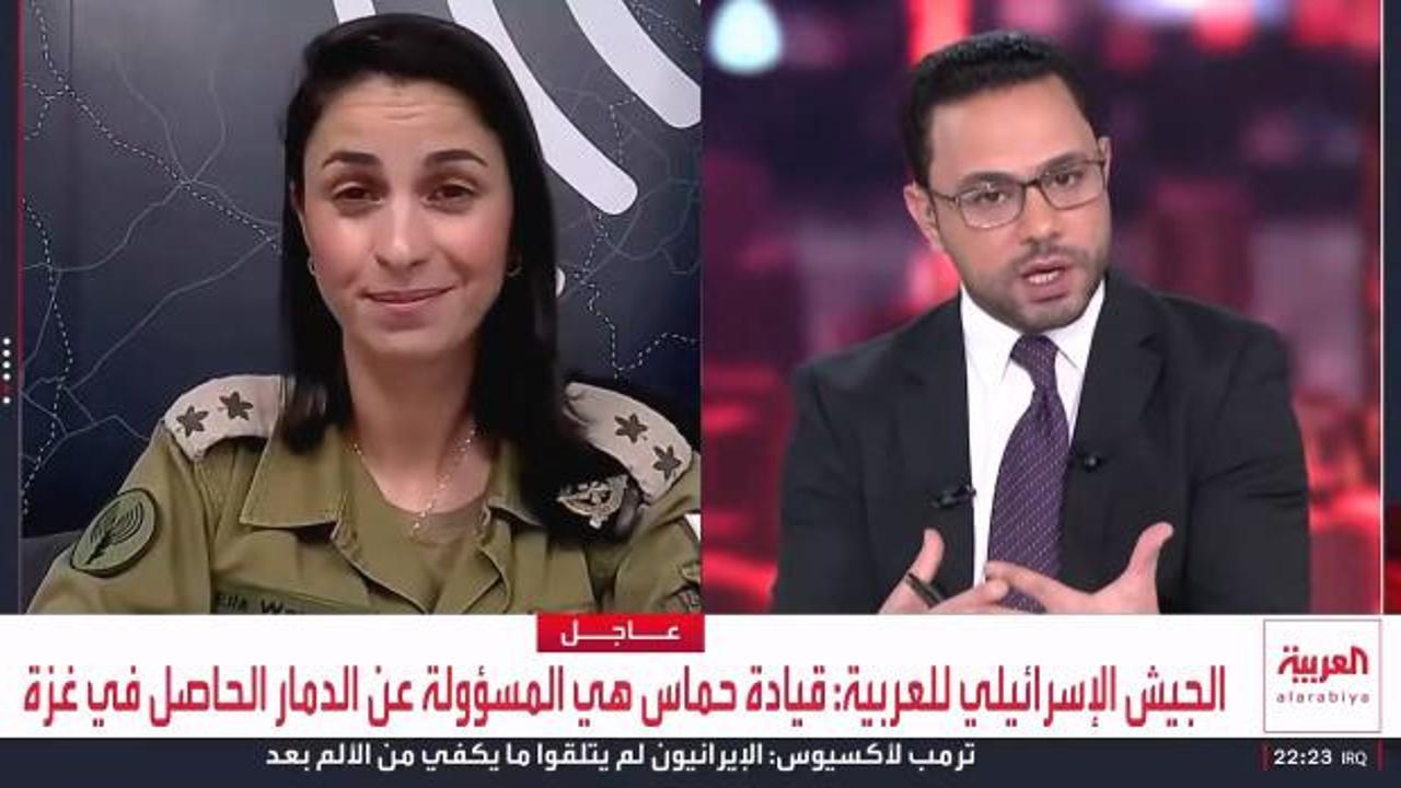 İsrail ordusu sözcüsü Teğmen Ella Waweya'nın Al Arabiya televizyonunda açıklama yaparken çekilmiş bir fotoğrafı.
