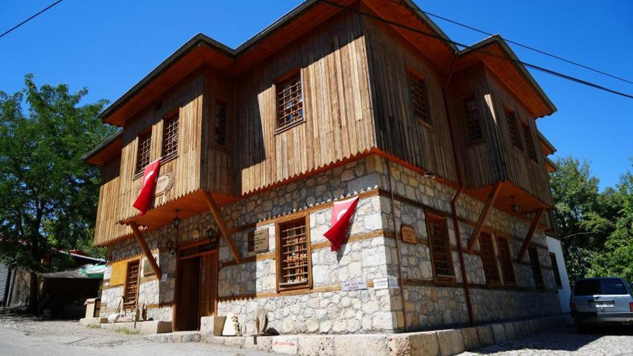 Elbeyli köyünün yeşil doğası ve geleneksel evlerini gösteren manzara.