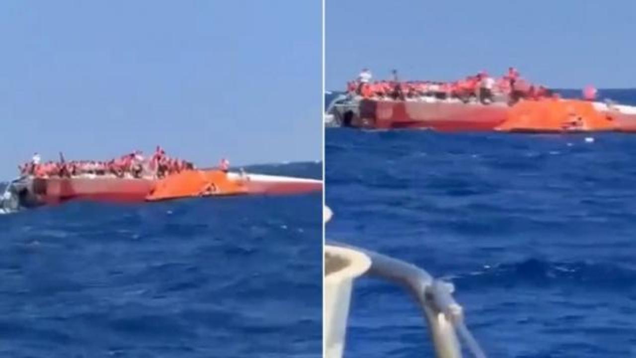 Girne'de batan gemiden ilk görüntüler: Geminin üzerinde çaresiz bekleyiÅ