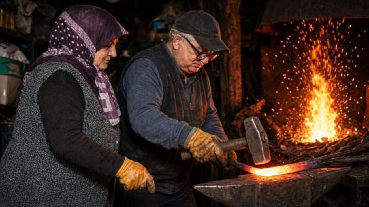 &Ccedil;ırak bulamadı, eşini yetiştirdi! 15 yıldır birlikte demir d&ouml;v&uuml;yorlar