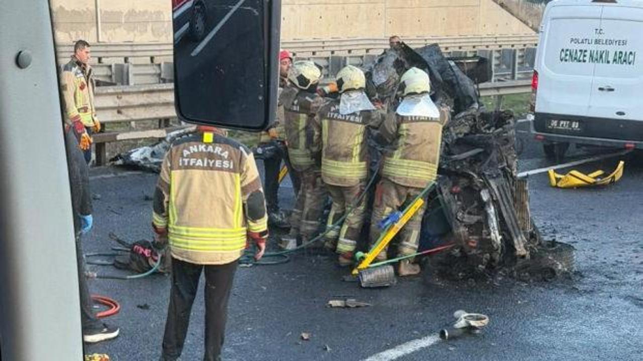 Ankara'da korkun&ccedil; kaza! S&uuml;r&uuml;c&uuml; yanarak hayatını kaybetti 