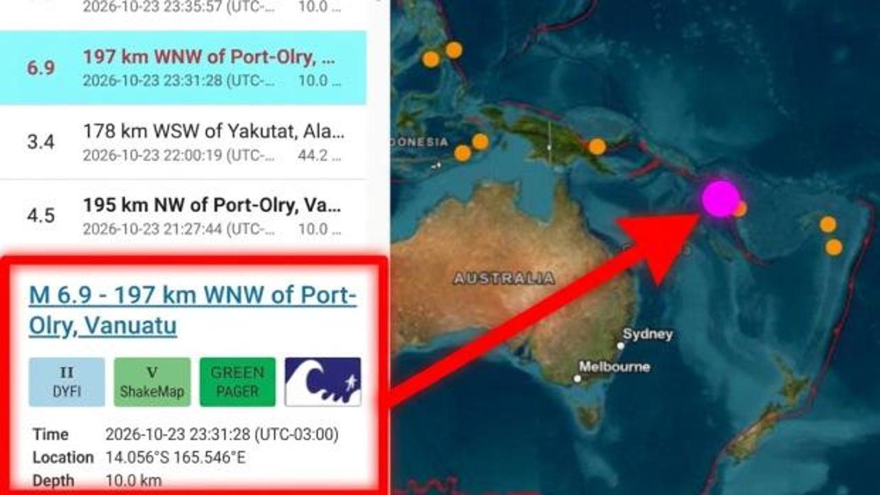 Vanuatu a&ccedil;ıklarında 6,9 b&uuml;y&uuml;kl&uuml;ğ&uuml;nde deprem