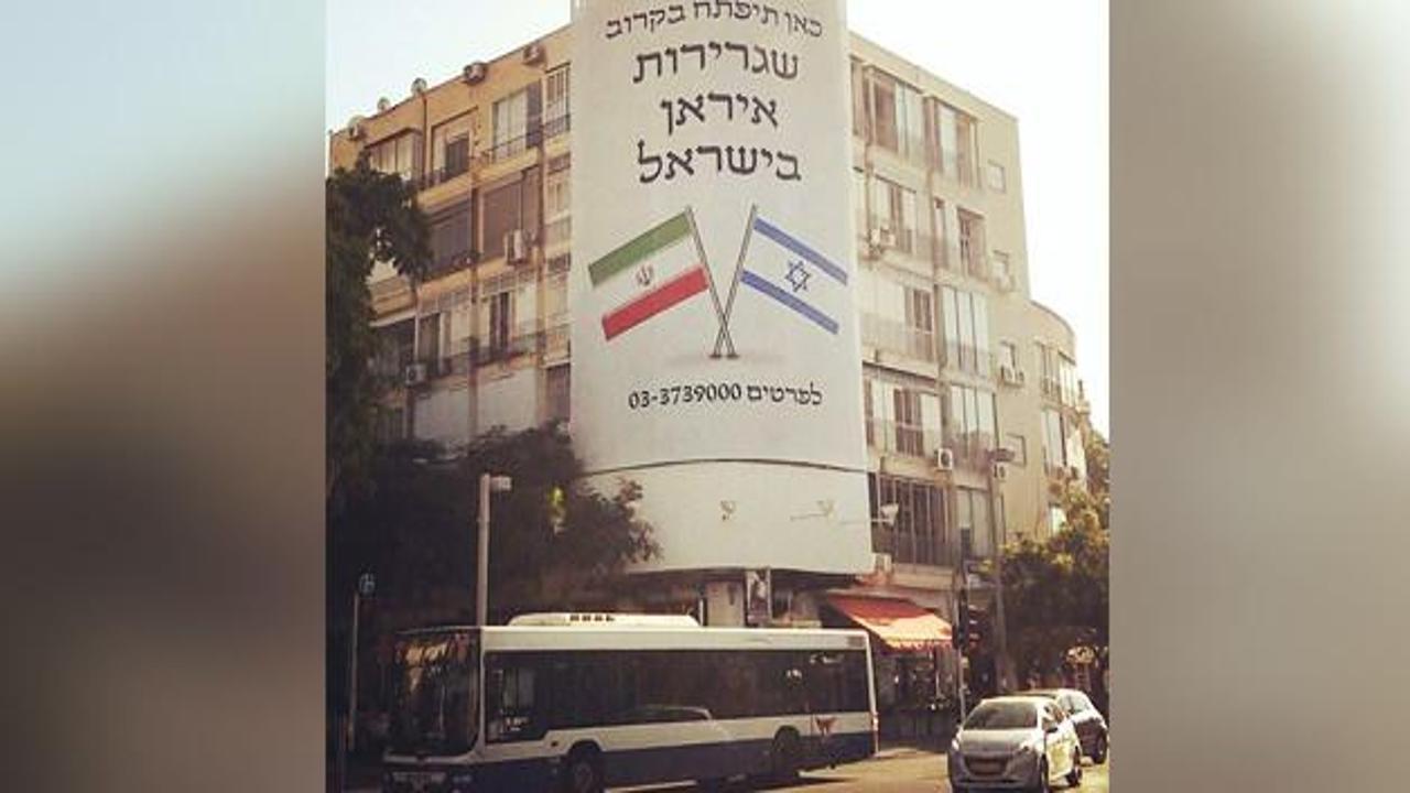 İsrail'de bir pankart:İran elçiliği yakında burada