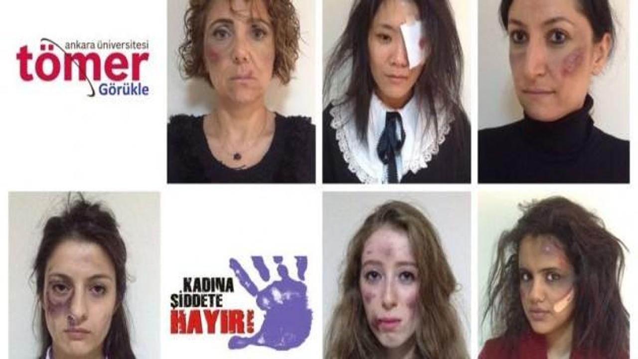 Kadına yönelik şiddete karşı 'makyajlı' eylem